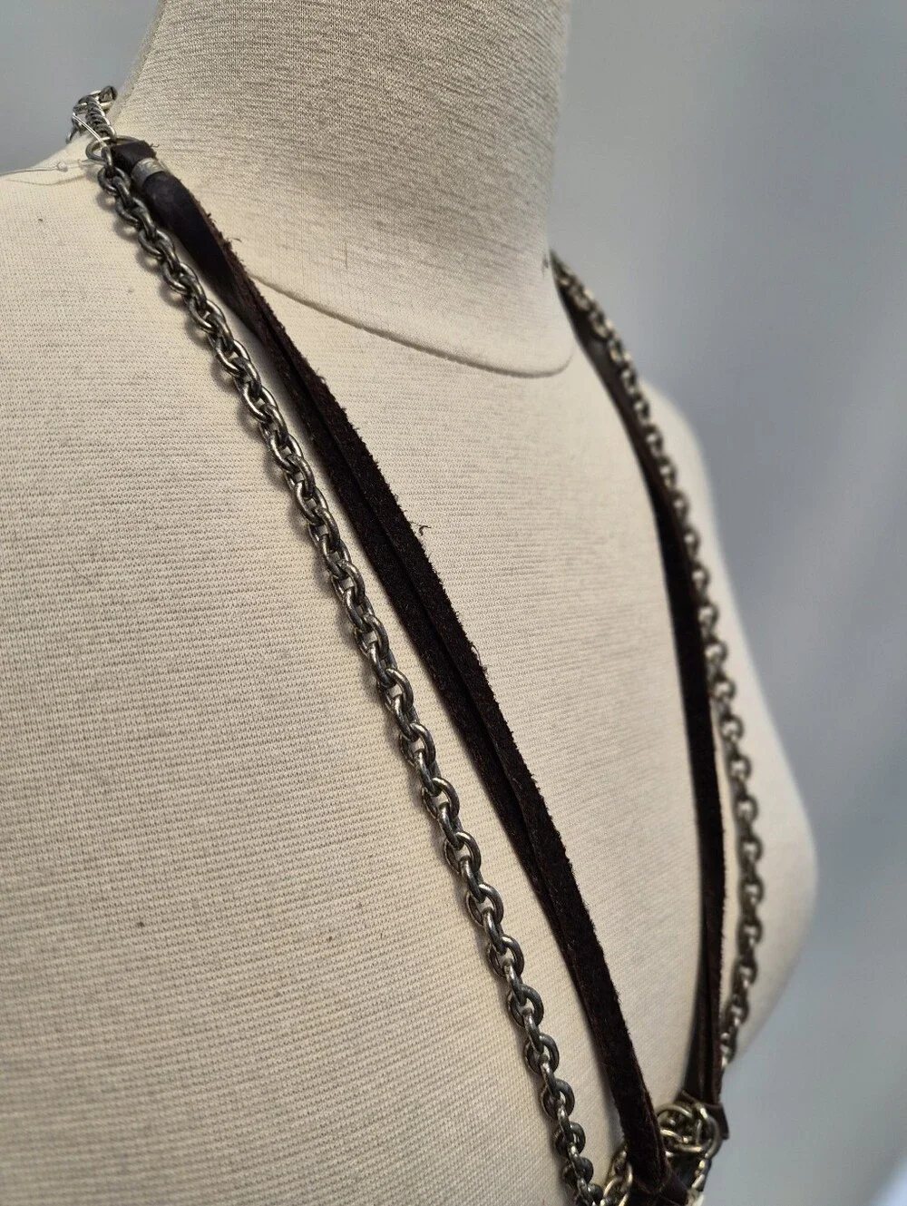 Leatherock Western Rocker Fringe Necklace White Stone Studded Black Leather Cord